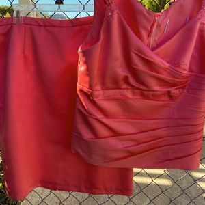 Custom made satin coral 2 piece set for dressy wear. Fully lined. Size 14. $40